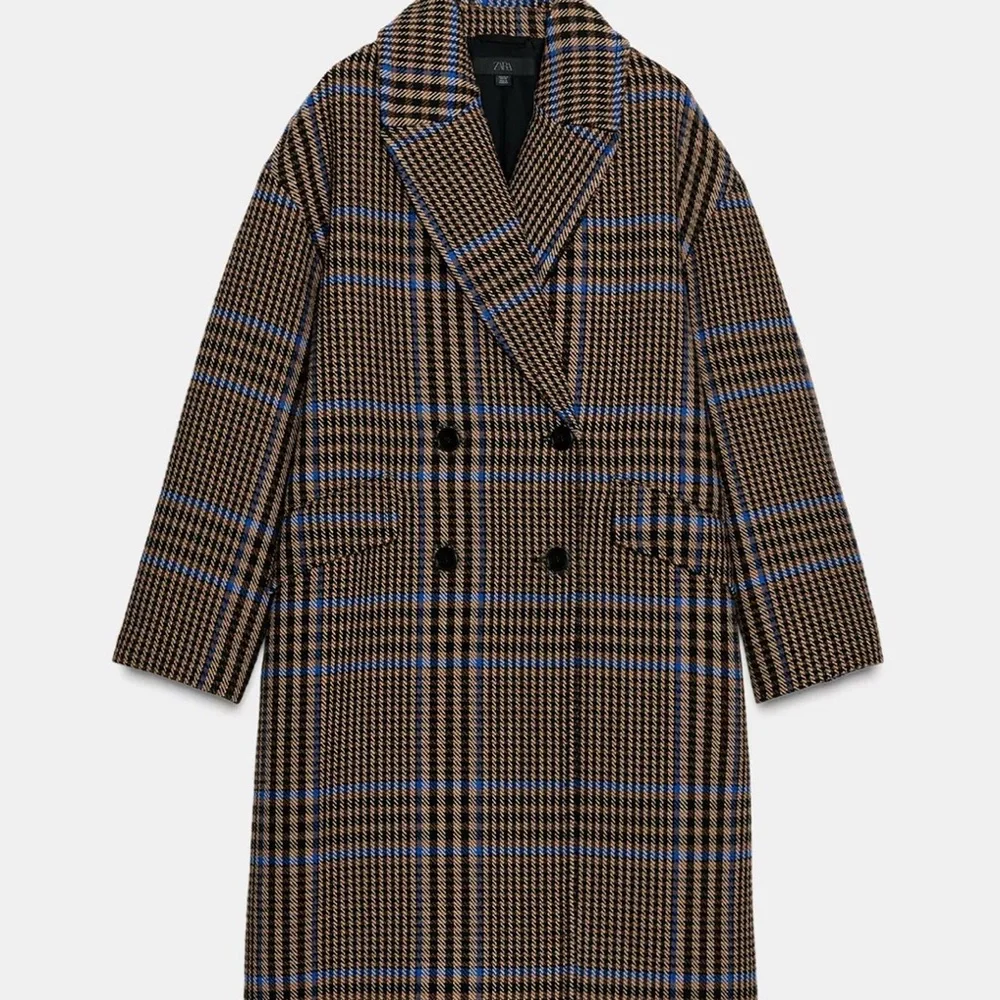 Zara Oversized Plaid Blue and Brown Check Coat - Picture 2 of 7